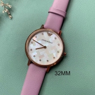 Emporio Armani 엠포리오 아르마니 여성 화이트 펄 다이얼 핑크 레더 밴드 여성용 시계 - AR11130