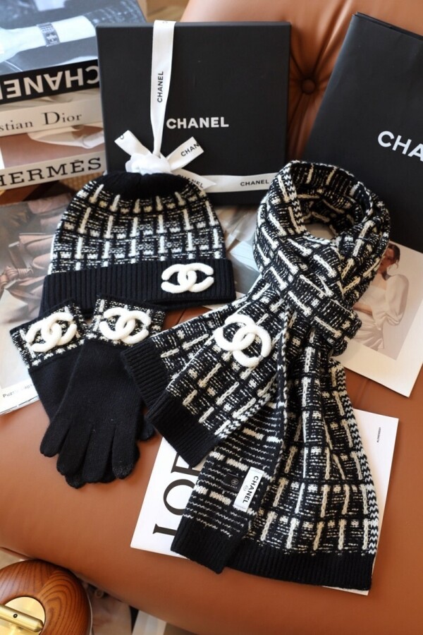 위핑,샤넬 CHANEL 클래식 패션 니트 워머 장갑 가을 겨울 보온 3종 세트