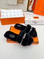 에르메스 Hermès 패션 겨울 털 슬리퍼