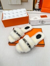 에르메스 Hermès 패션 겨울 털 슬리퍼