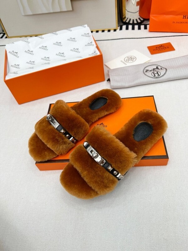 위핑,에르메스 Hermès 패션 겨울 털 슬리퍼