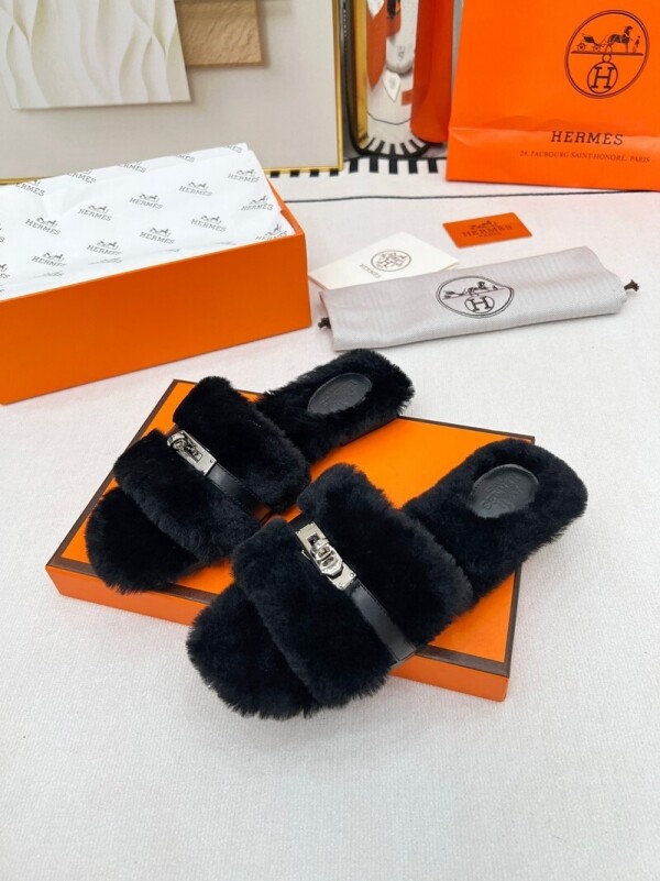 위핑,에르메스 Hermès 패션 겨울 털 슬리퍼