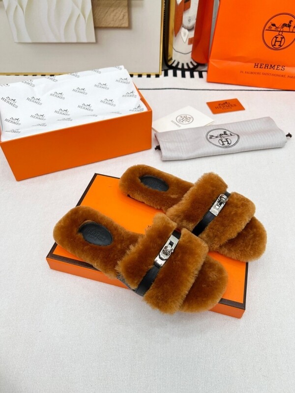 위핑,에르메스 Hermès 패션 겨울 털 슬리퍼