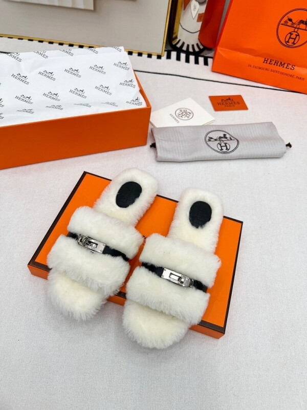 위핑,에르메스 Hermès 패션 겨울 털 슬리퍼