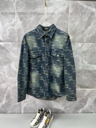 샤넬 CHANEL 워싱 구제 모던 남녀 긴팔 데님 셔츠
