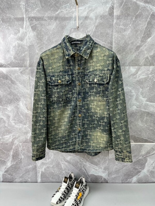 위핑,크롬하츠 Chrome Hearts 워싱 구제 모던 남녀 긴팔 데님 셔츠