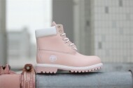 팀버랜드 레더 레이스업 높이가 높은 부츠 핑크 화이트