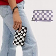 코치 CR622 OS 여자 지갑 지퍼 체커보드 손목 스트랩 장지갑