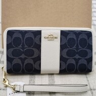 코치 C4453 IMDEI 여성용 롱 지갑 데님 시그니처 원형 지퍼 아울렛