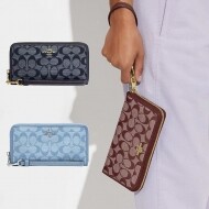 코치 CH369 ch 여자 시그니처 샴브레이 지퍼 어라운드 장지갑