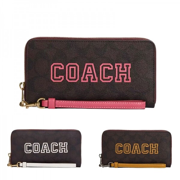 위핑,코치COACH CB856 여자 시그니쳐 캔버스 스트랩 지퍼 가죽 장지갑