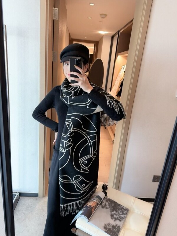 위핑,에르메스 Hermès 로고 자카드 모던 빈티지 캐주얼 스카프