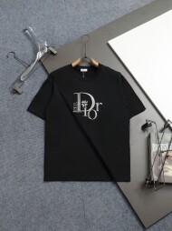 디올 DIOR 클래식 로고 자수 캐주얼 반팔 티셔츠 남녀 공용