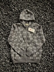 구찌 GUCCI 로고 자카드 올오버 프린트 니트 지퍼업 스웨터