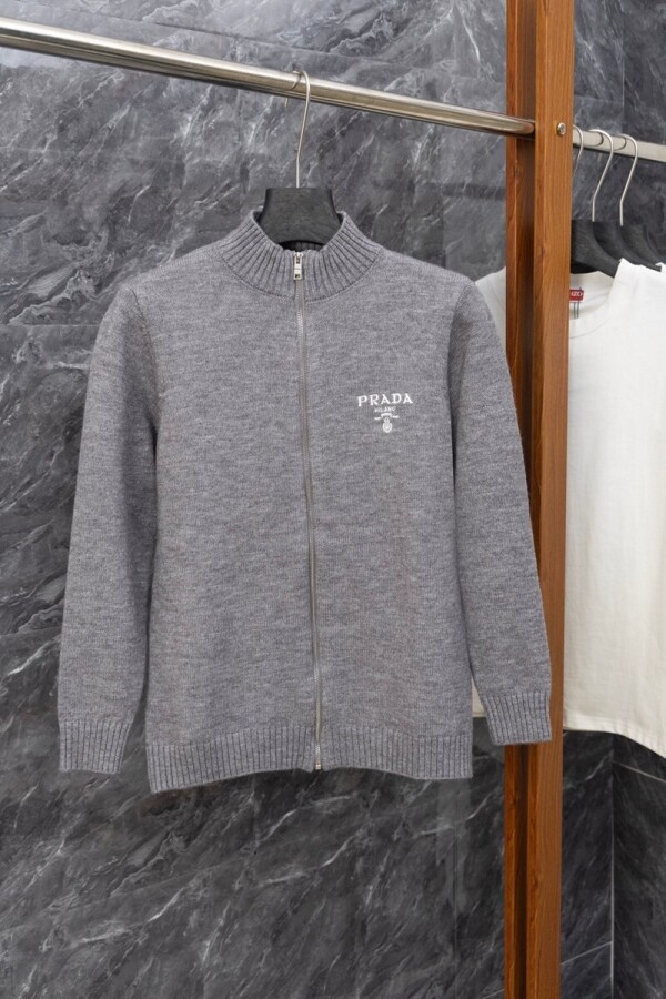 위핑,프라다 PRADA 로고 자수 모던 심플 집업 니트 코트 남녀 공용