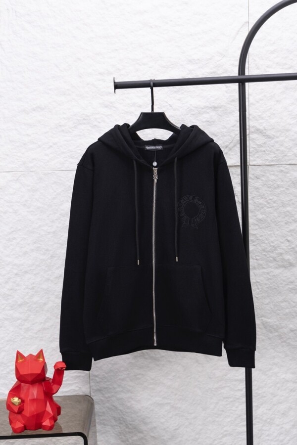 위핑,크롬하츠 Chrome Hearts 클래식 로고 레더 자수 캐주얼 후드 코트 남녀 공용