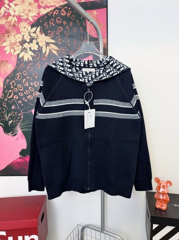 위핑,디올 DIOR 남녀 공용 로고 자카드 캐주얼 후드 니트 카디건