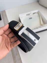 BLANC 은색블랙 소가죽 자동 버클 너비 3.5cm