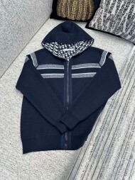 디올 DIOR 클래식 로고 모던 양면 커플 후드 니트 카디건