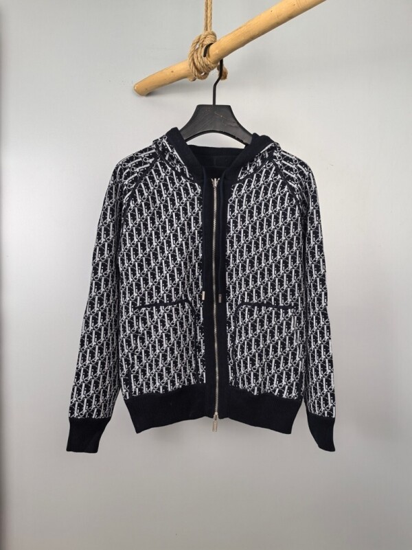 위핑,디올 DIOR 클래식 로고 모던 양면 커플 후드 니트 카디건