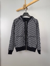 디올 DIOR 클래식 로고 모던 양면 커플 후드 니트 카디건