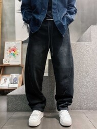 발렌시아가 BALENCIAGA 남성용 로고 클래식 트렌디 플리스 안감 캐주얼 팬츠