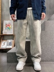 발렌시아가 BALENCIAGA 남성용 로고 클래식 트렌디 플리스 안감 캐주얼 팬츠