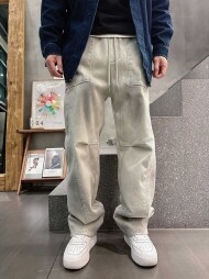 프라다 PRADA 남성용 로고 클래식 트렌디 플리스 안감 캐주얼 팬츠