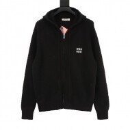 미우미우 MIU MIU 로고 포켓 자카드 지퍼업 후드 카디건 스웨터