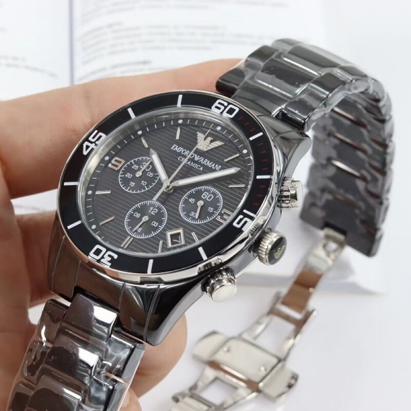 위핑,Emporio Armani 엠포리오 아르마니 남성 블랙 다이얼 세라믹 스트랩 남성용 시계 - AR1421