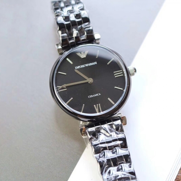 위핑,Emporio Armani 엠포리오 아르마니 여성 블랙 다이얼 블랙 세라믹 밴드 여성용 시계 - AR1487