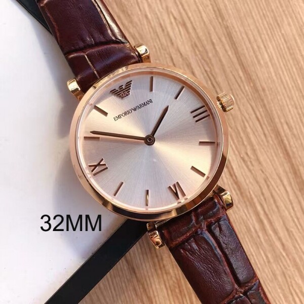 위핑,Emporio Armani 엠포리오 아르마니 여성 핑크 다이얼 브라운 가죽 밴드 여성용 시계 - AR1911