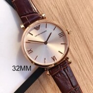 Emporio Armani 엠포리오 아르마니 여성 핑크 다이얼 브라운 가죽 밴드 여성용 시계 - AR1911