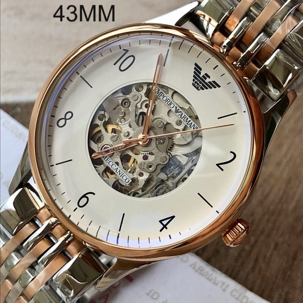 위핑,Emporio Armani 엠포리오 아르마니 남성 화이트 다이얼 오토매틱 스틸 스트랩 남성용 시계 - AR1921