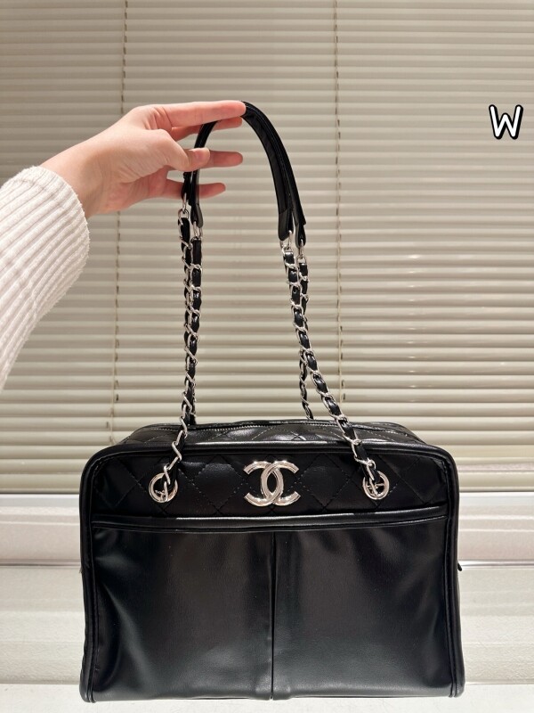 위핑,샤넬 블랙 실버 더블 포켓 토트백 리치 소가죽 + 클래식한 여성백