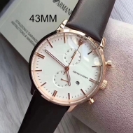 Emporio Armani 엠포리오 아르마니 남성 화이트 다이얼 브라운 레더 밴드 남성용 시계 - AR1936