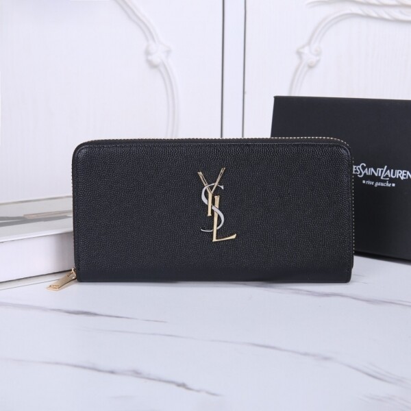 위핑,입생로랑 모노그램 그레인드 가죽 지퍼 장지갑