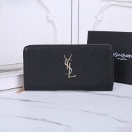 입생로랑 모노그램 그레인드 가죽 지퍼 장지갑