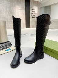 구찌 GUCCI 클래식 로고 프린트 엠보 가죽 캐주얼 롱 부츠