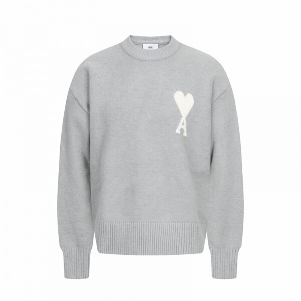 위핑,아미 AMI 하트 무늬 자카드 크루넥 스웨터