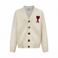 아미 AMI 빨간 하트 무늬 자카드 브이넥 니트 가디건