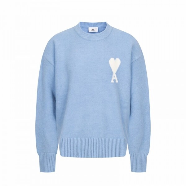 위핑,아미 AMI 하트 무늬 자카드 캐주얼 크루넥 스웨터
