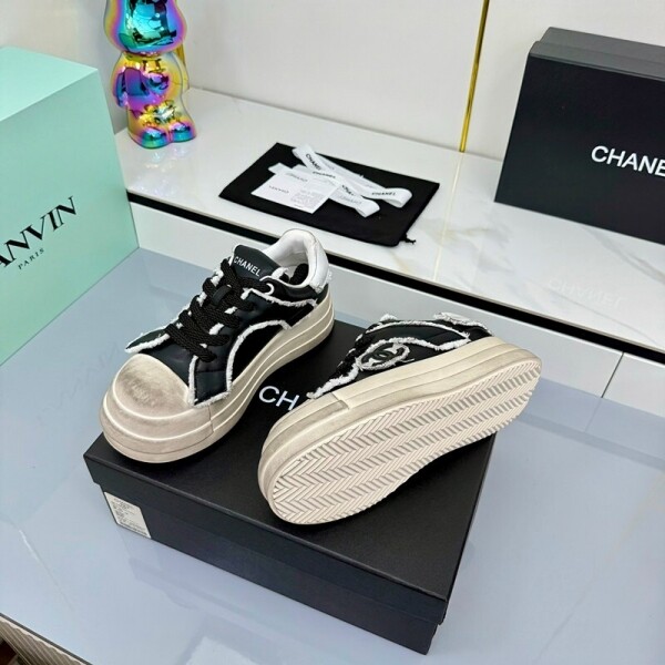 위핑,샤넬 CHANEL 패션 통굽 여성 구제 더러운 신발