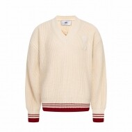 아미 AMI 하트 스트라이프 보카시 브이넥 니트