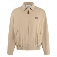 미우미우 MIU MIU 로고 레터링이 있는 단색 라펠 지퍼업 재킷