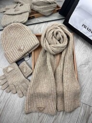 프라다 클래식 웜 후드 목도리 장갑 3종 세트