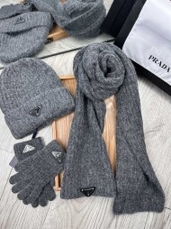 프라다 클래식 웜 후드 목도리 장갑 3종 세트