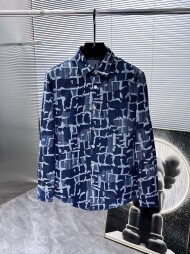 펜디 FENDI 클래식한 올오버 프린트 레트로 긴팔 데님 셔츠