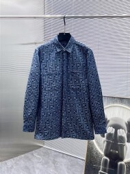 펜디 FENDI 클래식한 올오버 프린트 레트로 긴팔 데님 셔츠