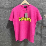 발렌시아가 BALENCIAGA 트렌드 레터링 구제 워싱 남녀 라운드 반팔 티